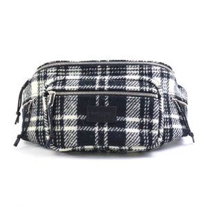 Auth SAINT LAURENT Body Bag Waist Pouch Black/White Wool